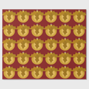 Gold-Ornament und Holly auf dunklem Rot-Umschlagpa Geschenkpapier