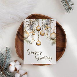 Gold Ornamente White Holly Business Weihnachtskart