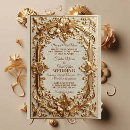 Gold Ornate Baroque Grandeur Floral Motif Wedding Einladung