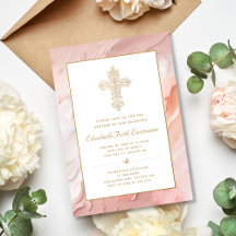 Gold Ornate Cross Peach Pink Girl Baptism
