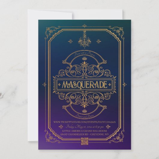 Gold Ornate Masquerade Prom Invitation Einladung (Vorderseite)
