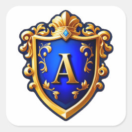 Gold Ornate Shield Crest With Letter A Quadratischer Aufkleber