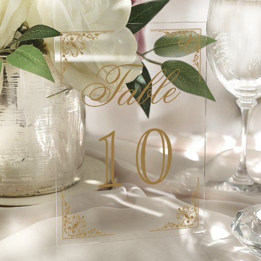 Gold Ornate Wedding Acrylic Table Number Acryleinladungen