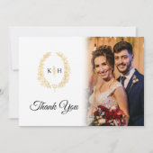 Gold oval Blätter Schwarz-weiße Hochzeit Foto QR C Dankeskarte (Vorderseite)