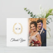 Gold oval Blätter Schwarz-weiße Hochzeit Foto QR C Dankeskarte (Stehend Vorderseite)