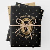 Gold Oval Dackel Cartoon Portrait (schwarz & tan) Geschenkpapier Set (Beispiel)
