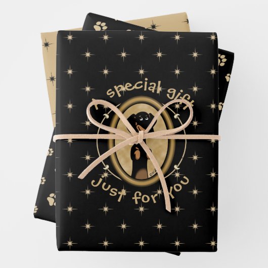 Gold Oval Dackel Cartoon Portrait (schwarz & tan) Geschenkpapier Set (Beispiel)