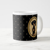 Gold Oval Dackel Cartoon Portrait (schwarz & tan) Jumbo-Tasse (Vorderseite Rechts)