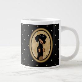 Gold Oval Dackel Cartoon Portrait (schwarz & tan) Jumbo-Tasse