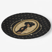 Gold Oval Dackel Portrait (schwarz & tan) Niedlich Pappteller (Schrägansicht)