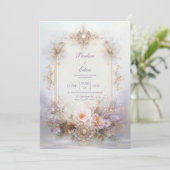 Gold Oval Frame Blush Floral Jewel Elegant Wedding Einladung (Stehend Vorderseite)