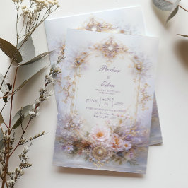 Gold Oval Frame Blush Floral Jewel Elegant Wedding Einladung
