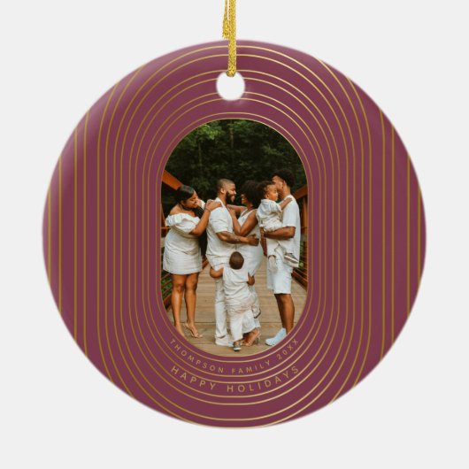 Gold Oval Frame Custom Foto Family Weihnachten Keramik Ornament (Hinten)