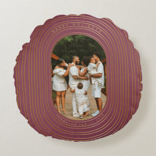 Gold Oval Frame Custom Foto Family Weihnachten Rundes Kissen