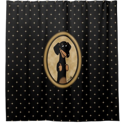 Gold Oval Frame Dackel Portrait (schwarz & tan) Duschvorhang (Vorderseite)