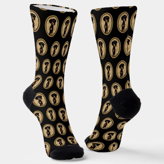 Gold Oval Frame Dackel Portrait (schwarz & tan) Socken (Gewinkelt)