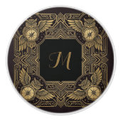 Gold Owl Compass Monogram Art Deco Ceramic  Keramikknauf (Vorderseite)