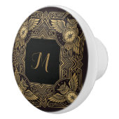 Gold Owl Compass Monogram Art Deco Ceramic  Keramikknauf (Rechts)