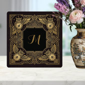 Gold Owl Compass Monogram Art Deco Ceramic Tile Fliese