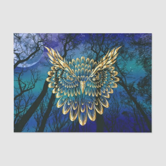 Gold Owl Face on forest at night Seidenpapier (Vorderseite)