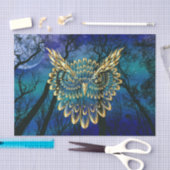 Gold Owl Face on forest at night Seidenpapier (Handwerk)
