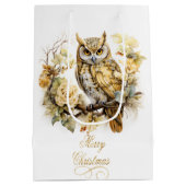 Gold Owl On A Branch Christmas Mittlere Geschenktüte (Rückseite)