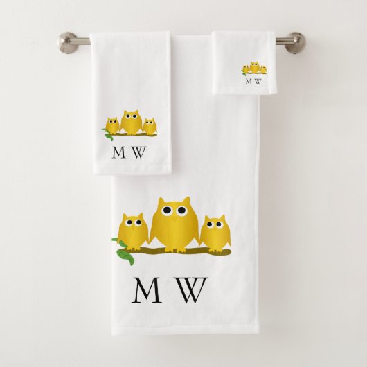 Gold Owls Design Monogrammed Badhandtuch Set (Insitu)