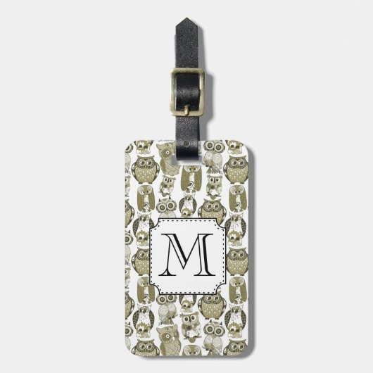 Gold Owls Monogram Gepäckanhänger (Vorderseite vertikal)