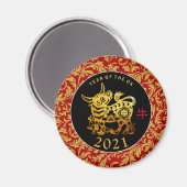 Gold Ox Chinesisches Neujahr 2021 dekorativer RRM Magnet (Vorderseite/Rückseite)