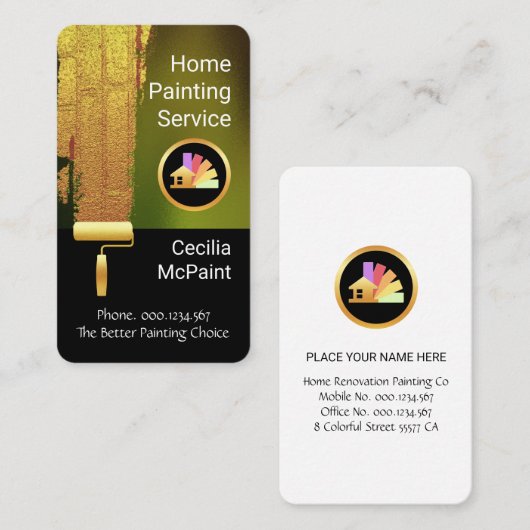 Gold Paint Brush Painting Wall Visitenkarte (Vorne/Hinten)