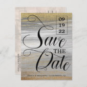 Gold Paint Calligraphy Foto Wedding Save the Date Ankündigungspostkarte (Vorne/Hinten)