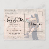 Gold Paint Calligraphy Foto Wedding Save the Date Ankündigungspostkarte (Rückseite)