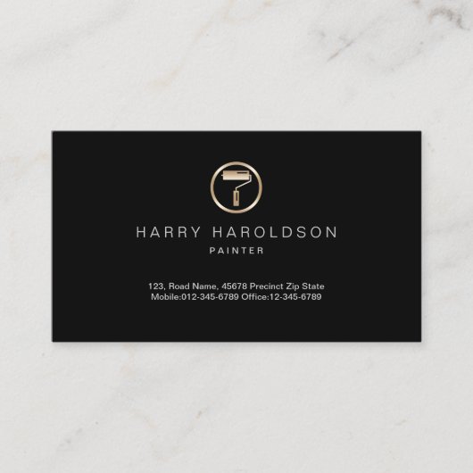 Gold Paint Roller Icon Painter Business Card Visitenkarte (Vorderseite)