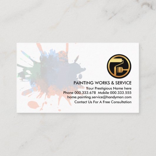 Gold Paint Spritzer Zuhause Brush Visitenkarte (Rückseite)