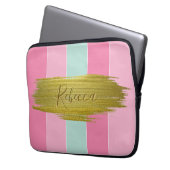 Gold Paint Stroke Farbenfrohe Minze Rosa Streifen Laptopschutzhülle (Vorderseite Links)