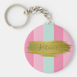 Gold Paint Stroke Farbenfrohe Minze Rosa Streifen Schlüsselanhänger