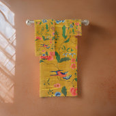 Gold Painted Boho Bright Colors Floral Badhandtuch Set