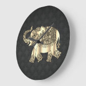 Gold Paisley Floral Elephant,Black Damask Große Wanduhr (Winkel)