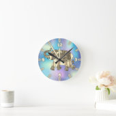 Gold Paisley Floral Elephant, Blue Holographic Runde Wanduhr (Zuhause)