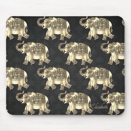 Gold Paisley Floral Elephant, Damask - Personalisi Mousepad (Vorne)