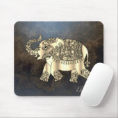 Gold Paisley Floral Elephant, Lederlook Mousepad (Mit Mouse)