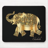 Gold Paisley Floral Elephant - Personalisiert Mousepad (Vorne)