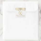 Gold Paisley Floral Spitzen Weißer Hintergrund Quadratischer Aufkleber (Tasche)