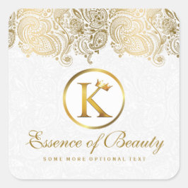 Gold Paisley Floral Spitzen Weißer Hintergrund Quadratischer Aufkleber