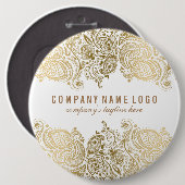 Gold Paisley Lace Custom White Background Button (Vorne & Hinten)