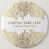 Gold Paisley Lace Custom White Background Button (Vorderseite)