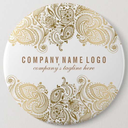 Gold Paisley Lace Custom White Background Button (Vorderseite)