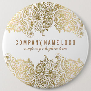 Gold Paisley Lace Custom White Background Button