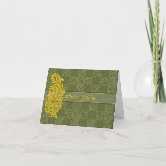 Gold Paisley & Olive Personalisierte Note Card (Vorderseite)