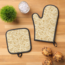 Gold Paisley Oven Mitt entweder One oder Set
